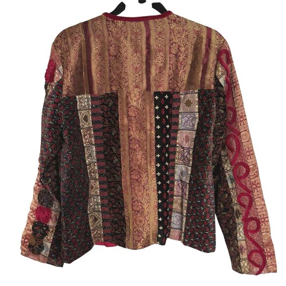 Velvet Patchwork Red Eclectic Witch Charmed Medieval Boho Tapestry Jacket Medium - Picture 3 of 9